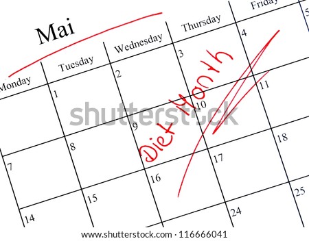 May month calendar marking the start of a diet in red letters