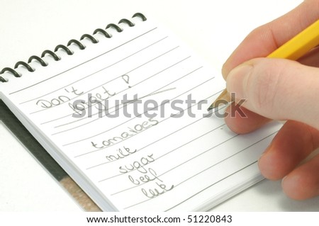 Shopping List with pen isolated on white background.