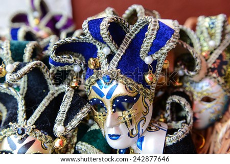 VENICE - OCTOBER 23: street carnival mask shop on October 23, 2014 in Venice, Italy. The Carnival of Venice is an annual festival, held in Venice, Italy.