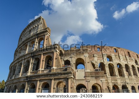 ROME - OCTOBER 18: Colosseum exterior on October 18, 2014 in Rome, Italy. The Colosseum is one of Rome's most popular tourist attractions with over 5 million visitors per year.