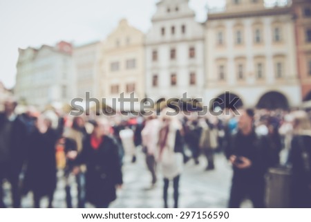 Prague in Czech Republic with Blurred Tourists with Instagram Style Filter