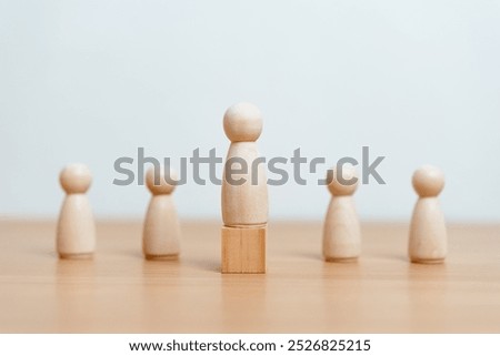 Similar – Image, Stock Photo wooden figures of men stand on a beige background and a red plastic magnifying glass. Recruitment concept, search for talented and capable employees, career growth