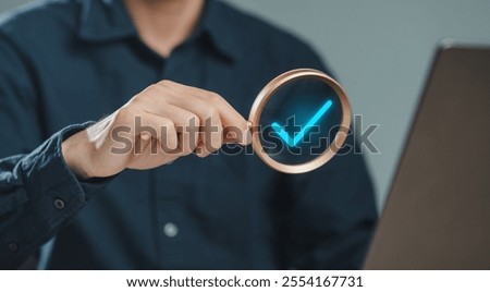 Similar – Image, Stock Photo Man with magnifying glass searches for the ideal employee