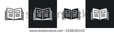 Open Book vector icon set in black and white