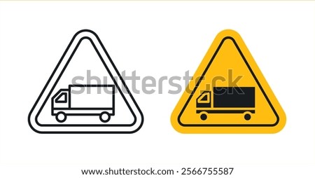 Truck warning signs in black outline, solid and colored style