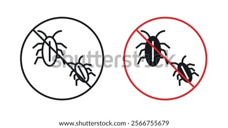 Stop insect signs in black outline, solid and colored style