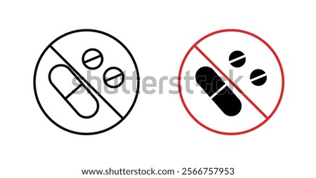 No drugs signs in black outline, solid and colored style