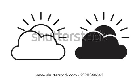 Partially cloudy icons. Vector set in filled and line style.