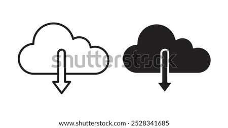 Cloud download icons. Vector set in filled and line style.