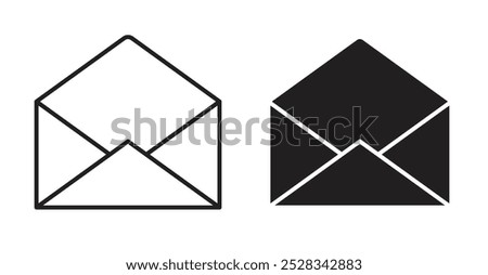 Open envelope icons. Vector set in filled and line style.