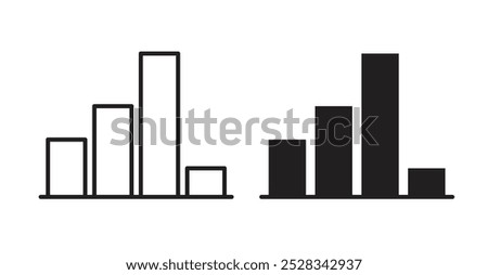 Bar chart icons. Vector set in filled and line style.