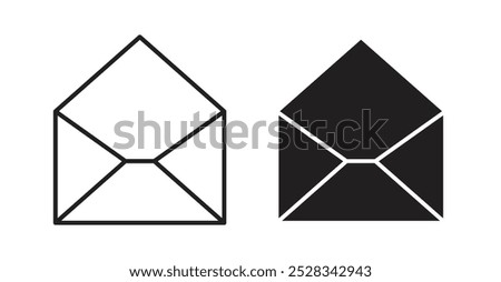 Open envelope icons. Vector set in filled and line style.