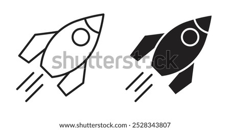 Rocket icons. Vector set in filled and line style.