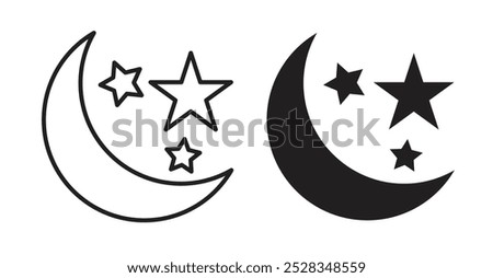 Moon stars icons. Vector set in filled and line style.