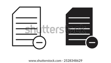 Remove document icons. Vector set in filled and line style.