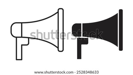 Megaphone icons. Vector set in filled and line style.