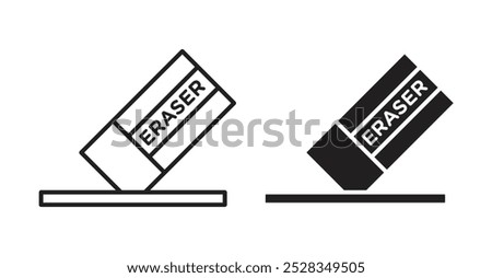 Eraser icons. Vector set in filled and line style.