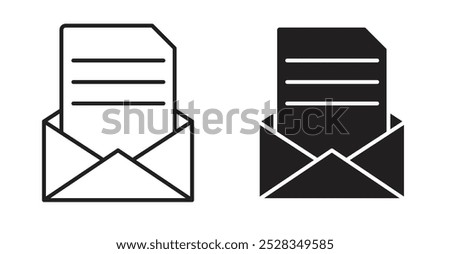 Newsletter icons. Vector set in filled and line style.