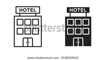 Hotel icons. Vector set in filled and line style.