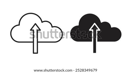 Cloud upload icons. Vector set in filled and line style.