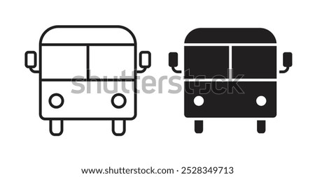 Bus icons. Vector set in filled and line style.