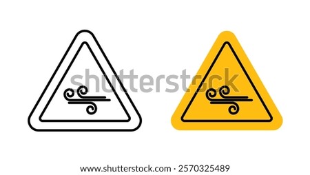 Wind warning signs vectors set in black. line and flat versions