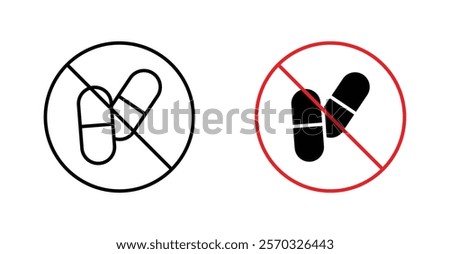 No drugs sign vectors set in black. line and flat versions