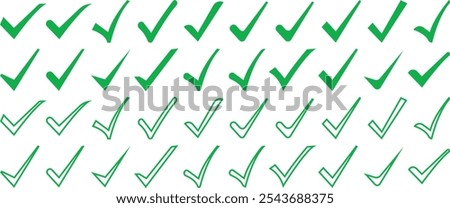 Set of Green check mark icon. Hand-drawn check illustration. Green check mark, mark symbol, tick OK sign, right icon, solve sign, success vector icon. illustration of a check mark	