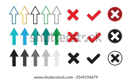 Arrow, Tick And Cross Icons. Different Color Variation Backgrounds Are Available.