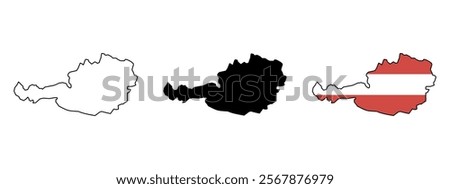 Simple map of Austria vector drawing. Mercator projection. Filled and outline.