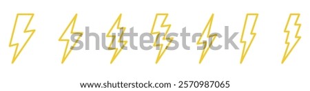 Vector electric lightning bolt logo set isolated on white background for electric power symbol, poster, t shirt. Thunder icon. Storm pictogram.	