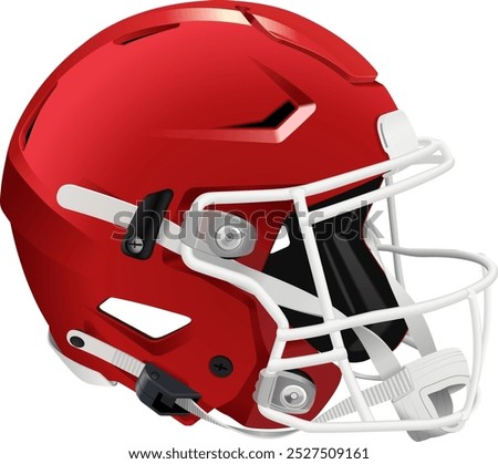 Realistic red 3D helmet with white mask and chin strap