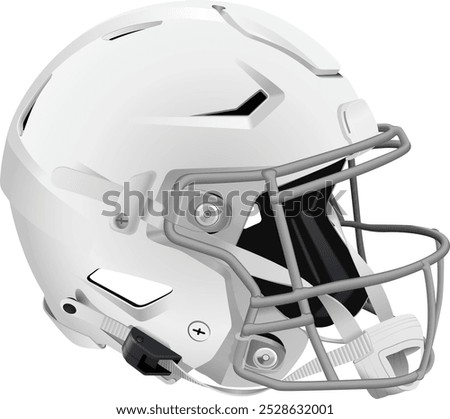 Realistic white 3D helmet with gray mask and chin strap