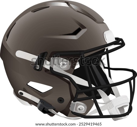 Realistic gray brown 3D helmet with black mask and chin strap