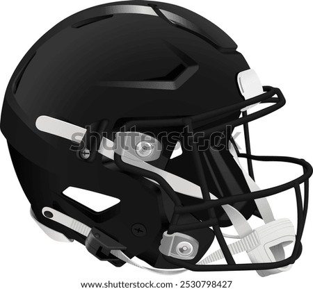 Realistic black 3D helmet for American Football with black mask and chin strap