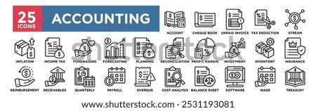 Accounting icon collection set. Containing design finance, tax, accounting, analysis, report, business, financial