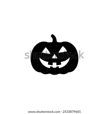 A simple, black and white icon depicting a classic jack-o'-lantern with a carved face featuring two eyes, a nose, a wide grin, and two teeth.