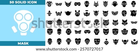 Mask Solid Editable Icons set. Vector illustration in modern thin solid style of mask icons: theatre, mask, drama, etc