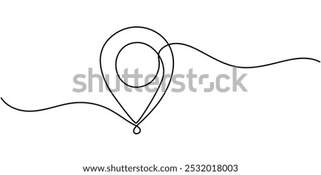 continuous one line google map point route directions and location outline vector art illustration, Single line line map symbol, location point for business. Pin location, geosign of a editable line