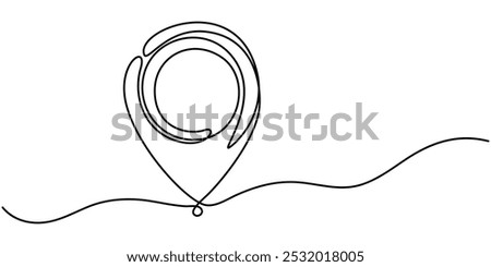 continuous one line google map point route directions and location outline vector art illustration, Single line line map symbol, location point for business. Pin location, geosign of a editable line