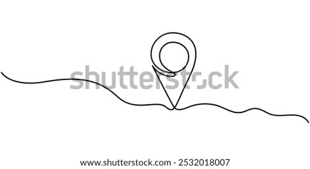 continuous one line google map point route directions and location outline vector art illustration, Single line line map symbol, location point for business. Pin location, geosign of a editable line