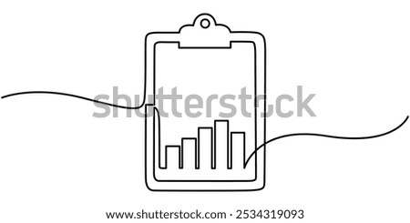 Continuous line drawing of clipboard. Growth graph icon business, bar chart, object one line, single line art, vector illustration, FINANCIAL ANALYSIS LINE ICON, Reporting, Analytics Multicolor