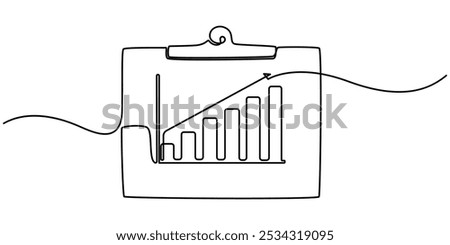 Continuous line drawing of clipboard. Growth graph icon business, bar chart, object one line, single line art, vector illustration, FINANCIAL ANALYSIS LINE ICON, Reporting, Analytics Multicolor