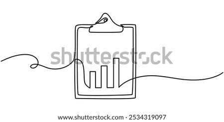 Continuous line drawing of clipboard. Growth graph icon business, bar chart, object one line, single line art, vector illustration, FINANCIAL ANALYSIS LINE ICON, Reporting, Analytics Multicolor