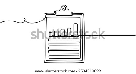 Continuous line drawing of clipboard. Growth graph icon business, bar chart, object one line, single line art, vector illustration, FINANCIAL ANALYSIS LINE ICON, Reporting, Analytics Multicolor