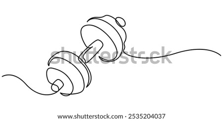 Single continuous line drawing of dumbbells. Sport equipment in one linear style. Design element for poster, banner, flyer. Sport, workout, wellness. Editable stroke. dumbbells one line art.