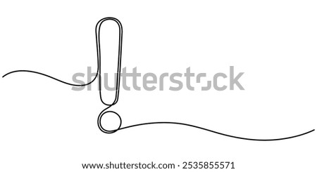 Continuous one line drawing of Exclamation mark vector illustration, Exclamation mark in one continuous line drawing vector illustration. Pro vector, Continuous editable line drawing of exclamation