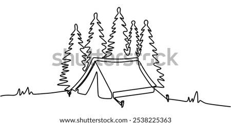 World Tourism Day. tourist tent, continuous one line art hand drawing sketch, logo, Camp Tent Continuous Line Editable Stroke Line, Camping Tent Continuous Line Drawing with Editable Stroke.