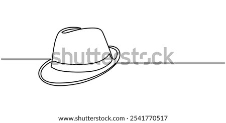 Cowboy hat continuous one line drawing vector illustration. Premium vector, Boater Hat Continuous Line Icon, Continuous one line drawing lady hat cap icon vector illustrations, An abstract felt hat.