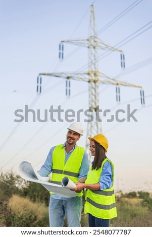 Similar – Image, Stock Photo Electric pylon in front of dramatic cloudy sky b/w photo